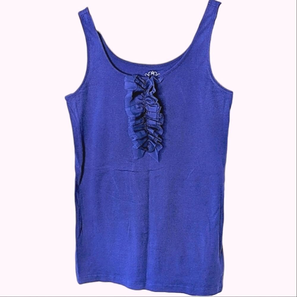 Old Navy Cobalt Blue Ruffle Tulle Trim Stretch Cotton Tank Top size L
